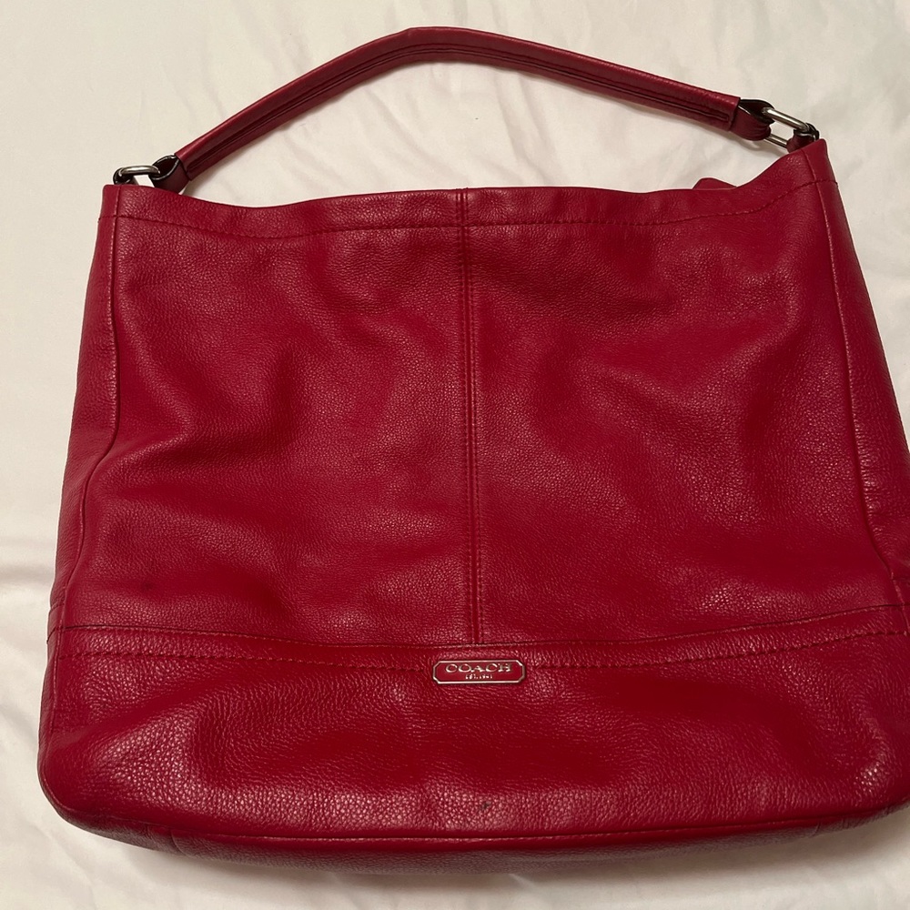 Red pebbled leather coach hobo purse